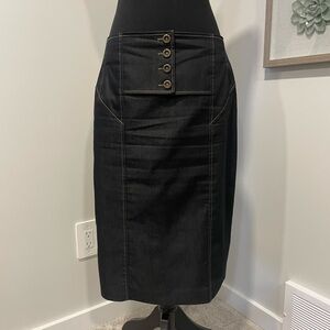 Melanie Lyne Button-Accent Denim Midi Skirt EUC